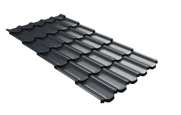Металлочерепица квинта плюс с 3D резом 0,5 Satin RAL 7016 антрацитово-серый купить в Южно-Сахалинске