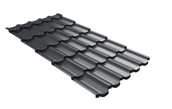 Металлочерепица квинта плюс с 3D резом 0,5 Satin RAL 7024 мокрый асфальт купить в Южно-Сахалинске